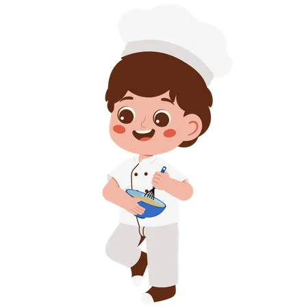 Little Boy Chef Kneading Dough  Illustration