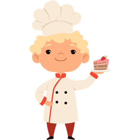 Little boy chef with cake piece  Illustration