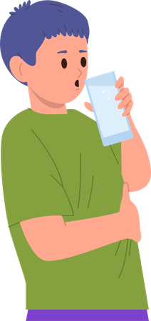 Little boy child drinking water from glass for refreshment  Illustration