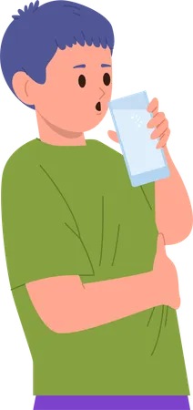 Little boy child drinking water from glass for refreshment  Illustration