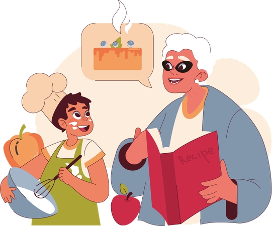 Little boy cooking meal  Illustration