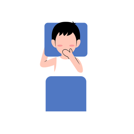 Little Boy Covering Mouth While Yawning  Illustration