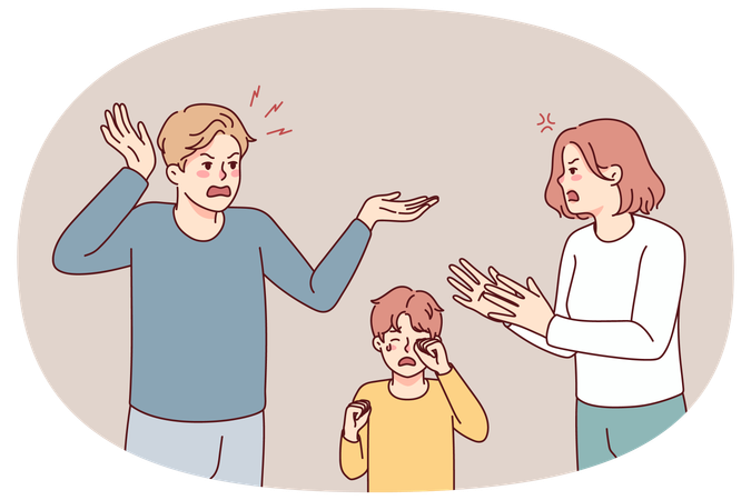 Little boy cry see parents argue  Illustration