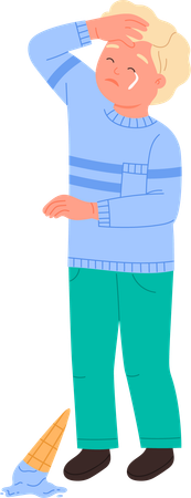 Little boy crying due to ice cream fell down  イラスト