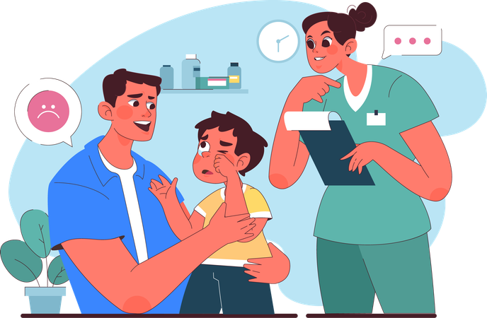 Little boy crying for medical checkup  Illustration