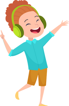 Little boy dancing while listen to music Illustration