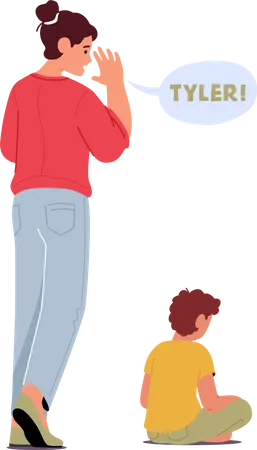 Little Boy Does Not Respond To The World Around Child Character Immersed In Thoughts Mom Trying To Attract Attention Of Son Relationship With An Autistic Child Cartoon People Vector Illustration Illustration