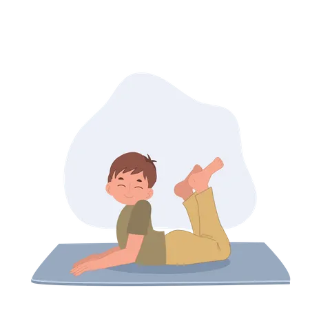 Little Boy Is Doing Yoga Bhujangasana Pose Vector Illustration Illustration