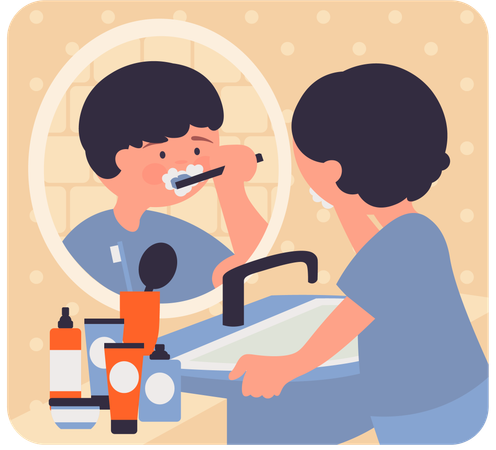 Little boy doing brushing teeth  Illustration