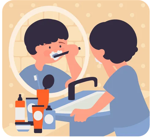 Little boy doing brushing teeth  Illustration