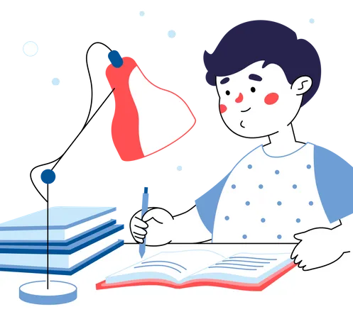 Little boy doing homework  Illustration