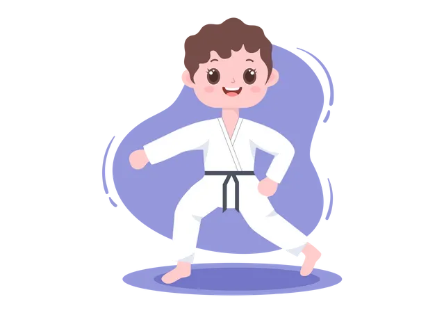 Little boy doing karate practice Illustration