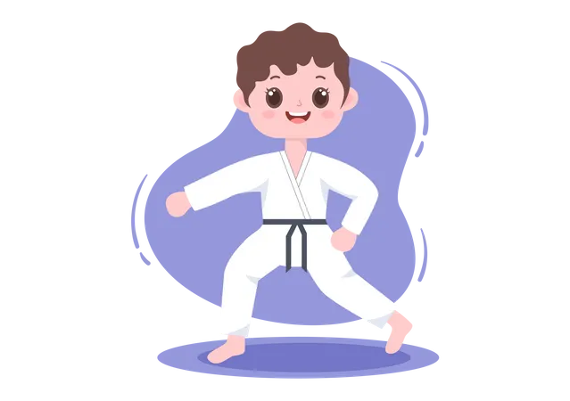 Little boy doing karate practice  Illustration