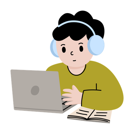 Little boy doing online study  Illustration