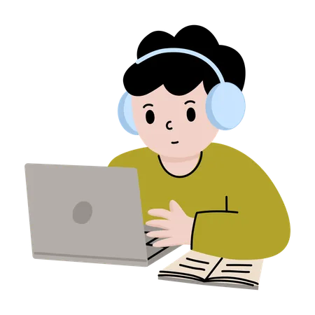 Little boy doing online study  Illustration