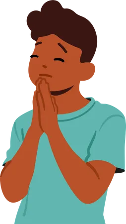 Little Boy Character Praying Young Child Hands Clasped And Eyes Closed Bows In Earnest Prayer Displaying A Heartwarming And Sincere Connection To Spirituality Cartoon People Vector Illustration Illustration