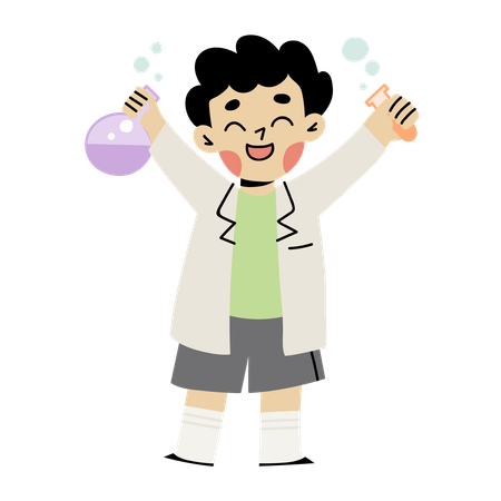 Little boy doing science experiment  イラスト