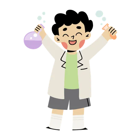 Little boy doing science experiment  Illustration