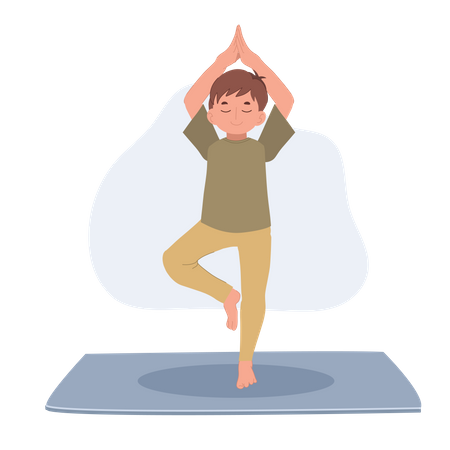 Little boy doing tree pose  Illustration