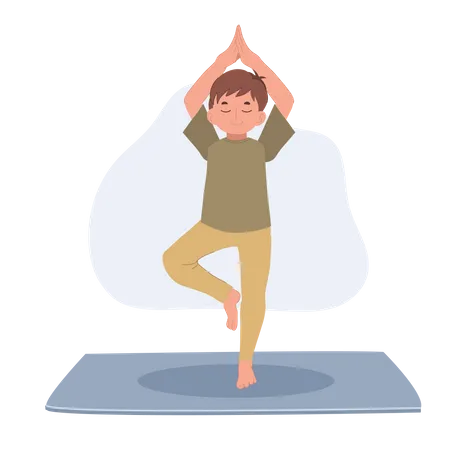 Little boy doing tree pose  Illustration