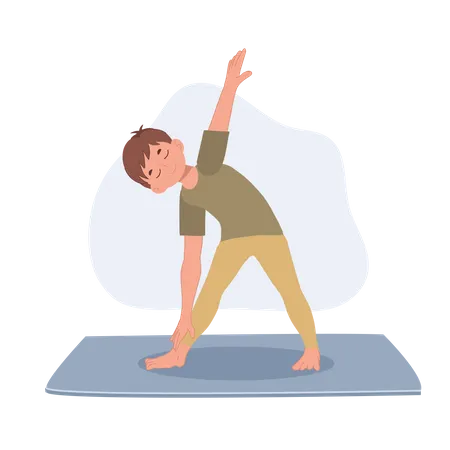 Little Boy Is Doing Yoga Triangle Pose Vector Illustration Illustration