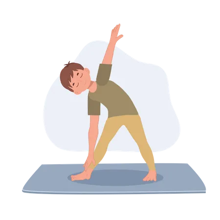 Little boy doing triangle pose  Illustration