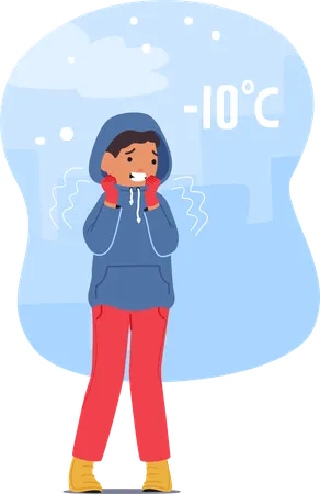 Little Boy Dressed In Hoodie Shivered In The Biting Wind His Cheeks Flushed With Cold Clutching His Jacket He Sought Warmth Breaths Visible In The Frosty Air Cartoon People Vector Illustration Illustration