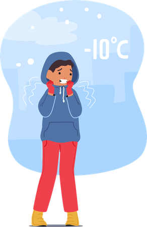 Little Boy Dressed in Hoodie Shivered In The Biting Wind  Illustration