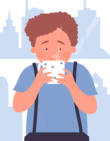 Little Boy Drinking Hot tea  Illustration