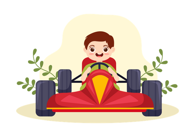 Little boy drive racing car  イラスト