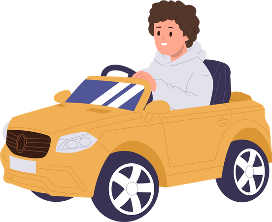 Little boy driving toy car  Illustration