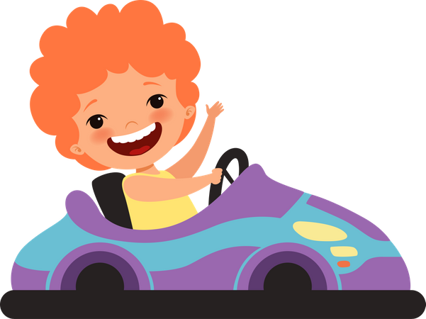 Little boy driving toy car Illustration