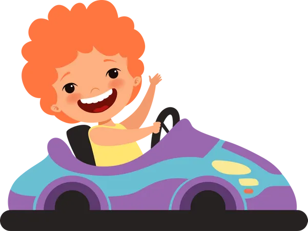 Little boy driving toy car Illustration