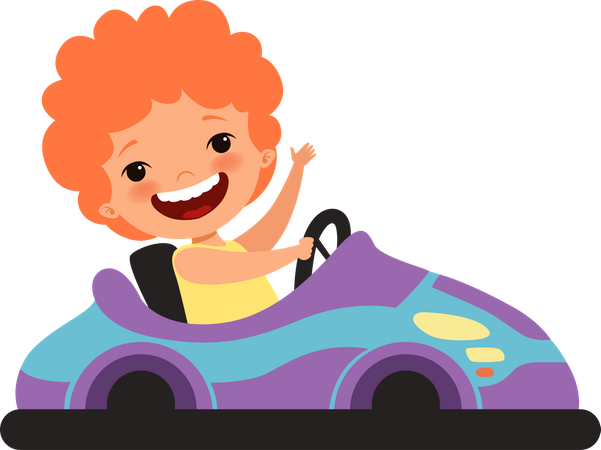 Little boy driving toy car  Illustration