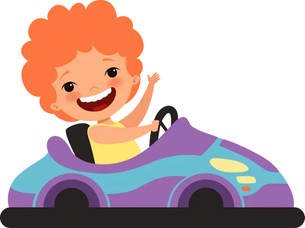 Little boy driving toy car  Illustration