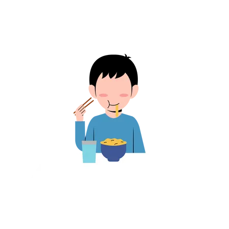 Little Boy Eating  Illustration