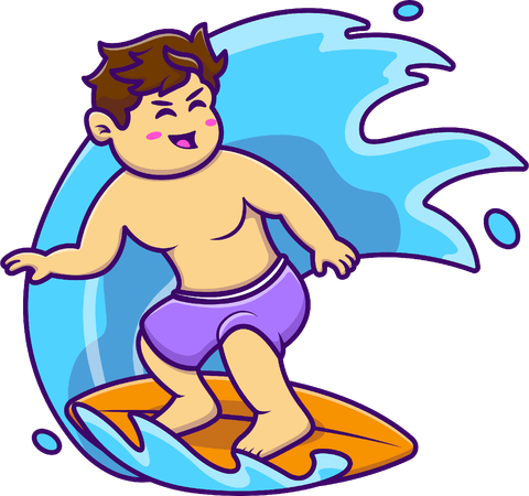 Little boy enjoying surfing  イラスト