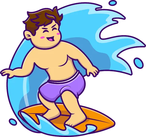 Little boy enjoying surfing  イラスト