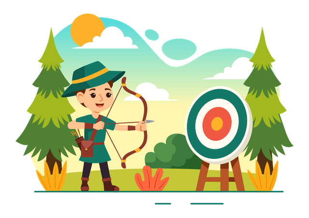 Little boy enjoys playing archery  Illustration