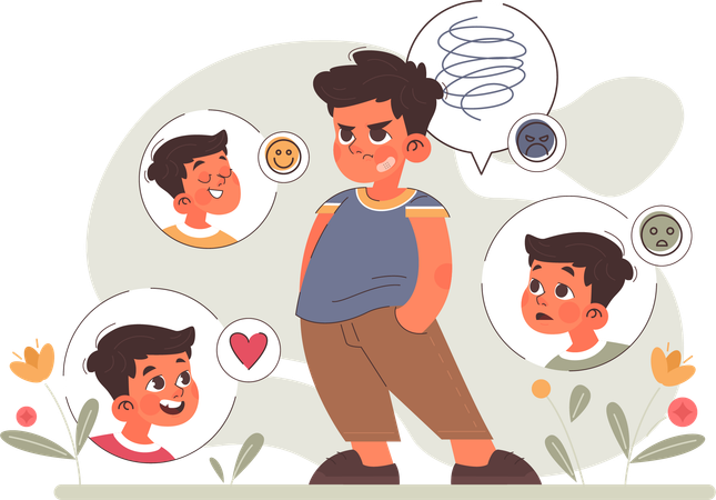Little boy expressing difficult human emotions  Illustration