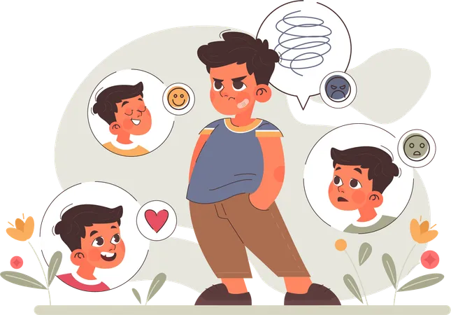 Little boy expressing difficult human emotions  Illustration