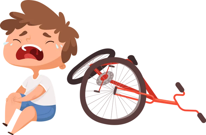 Little boy fallen from bicycle  Illustration