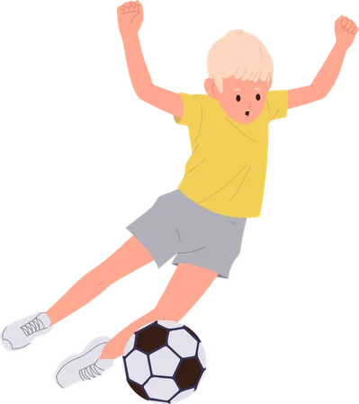 Little Boy Child Cartoon Character Falling Down While Playing Football Outdoors Isolated On White Background Preschool Male Kid Footballer Losing Balance Kicking Soccer Ball Vector Illustration Illustration