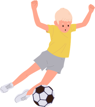 Little boy falling down while playing football  Illustration