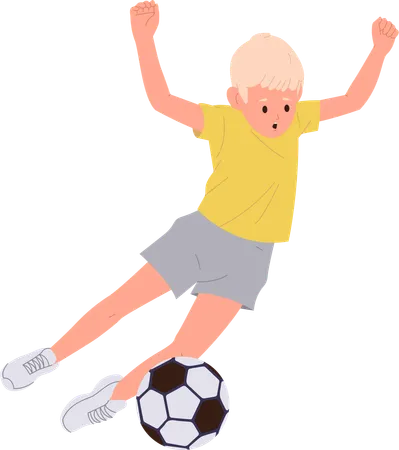 Little boy falling down while playing football  Illustration