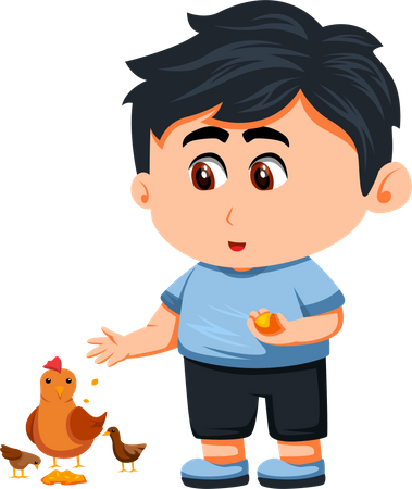 Little boy feeding hen  Illustration