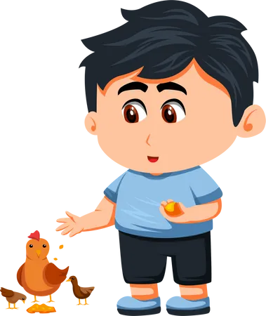 Little boy feeding hen  Illustration