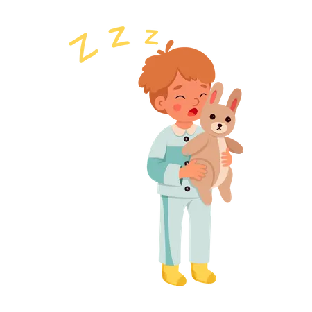 Little boy feel sleepy and want to sleep  Illustration