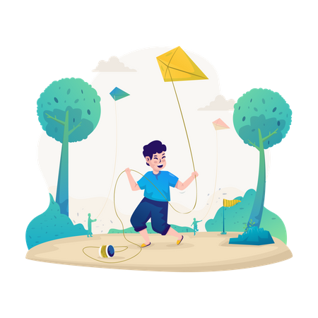 Little boy flying kite  Illustration