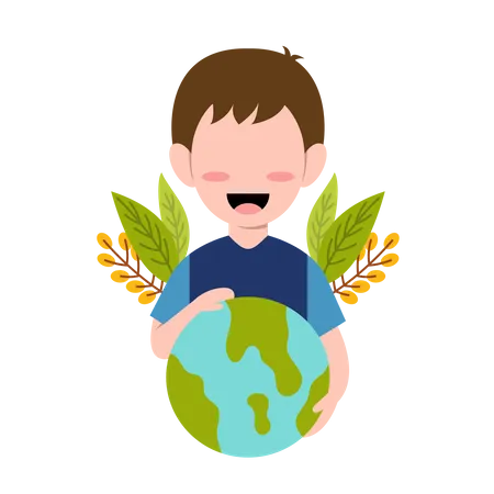 Little Boy Character For Save Planet Concept Illustration